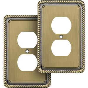 Henne Bery Rope Edge Decorative Wall Plate Switch Plate Outlet Cover (Single Duplex, 2 Pack, Antique Brass) (Single Duplex 2PK)