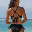popvil High Waisted Bikini Sets for Women Tummy Control Swimsuits Two Piece Neon V Neck Drawstring Bathing Suits 2026 (Black, L)