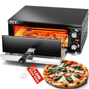 PYY Electric Pizza Oven Indoor Countertop Pizza Oven Commercial Pizza Maker Machine for Home with Timer Stainless Steel Pizza Cooker, Dark Black