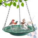 Hanging Bird Bath & Feeder Bowl, 12 in Outdoor Bird Bath with Chains, Durable Weather-Resistant PP, Antique Green, Backyard Garden Decor