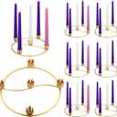 Sliner 8 Pcs Christmas Flower Advent Wreath Ring 5 Candle Holder Taper Gold Advent Ring Metal Candle Holder Table Decoration for Xmas Festival Home Centerpiece Decor