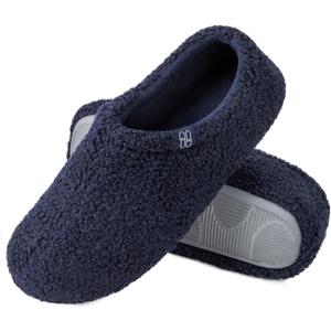 HomeTop Women's Fuzzy Curly Fur Memory Foam Loafer Slippers with Polar Fleece Lining (8.5, Navy)