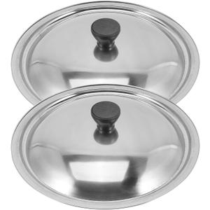 Ciieeo Stainless Steel Pot Lid 2pcs Universal Pan Cover Lid Metal Round Pot Cover Replacement Frying Pan Lid Cast Iron Skillet Lid for Kitchen