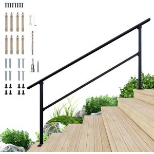 DIYHD 8 Step Handrail for Outdoor, Powder Coated Iron Stair Railing, Black Handrails for Indoor, Porch, Deck,1 Pack