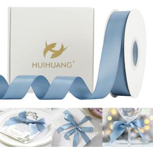 HUIHUANG Dusty Blue Satin Ribbon 50 Yards Double Faced Satin Ribbon 1 inch Blue Silk Ribbon for Gift Wrapping Bows Crafts Bridal Floral Bouquet Cake Wedding Invitation Card Birthday Party Decor