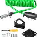 WATERWICH 7 Wire to 6 Wire Trailer Plug Adapter with Female Receptor & RV 7 to 6 Trailer Wire & Mounting Bracket, 8FT Waterproof Flexible Coiled Cable (Green)