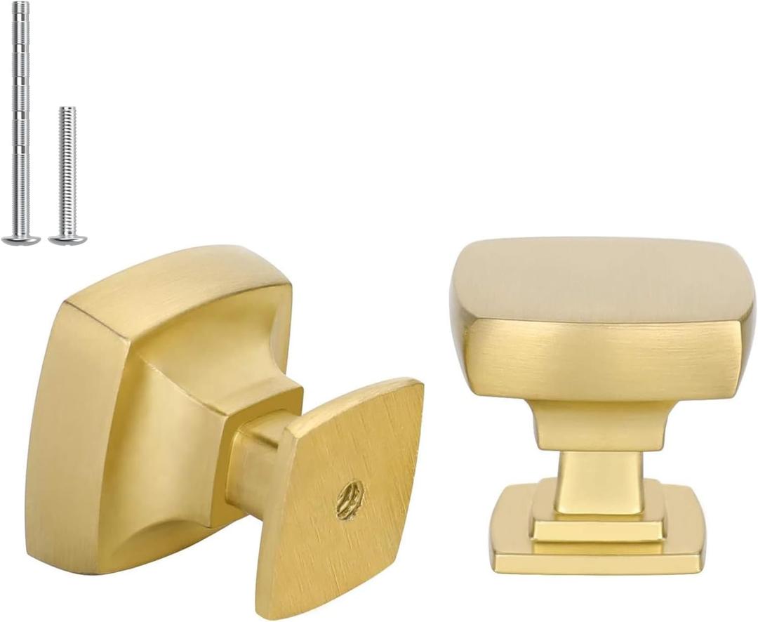 Haliwu 5 Pack Cabinet Knobs Gold Dresser Drawer Knobs, Brushed Gold Pulls Square Kitchen Cabinet Hardware Knobs