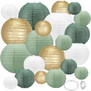 21Pcs Sage Green Paper Lanterns,4"6"8"10"12" Hanging Round Paper Lanterns Decorative for Indoor or Outdoor Weddings Bridal Shower Decorations,Rustic Party,Graduation,Sage Green Birthday Party Supplies (21pack)