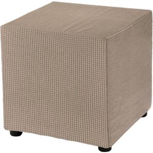 uxcell Square Ottoman Cover 18x18x18inch Stretch Polyester Washable Ottoman Slipcovers Elastic Foot Stool Foot Rest Protector for Living Room Bedroom, Light Brown