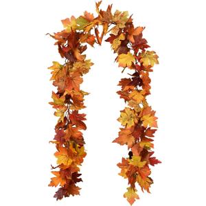 Lvydec 2 Pack Fall Maple Garland - 5.9ft/Strand Artificial Fall Foliage Garlands Assorted Color Leaves Autumn Decor for Home Wedding Halloween Thanksgiving Party