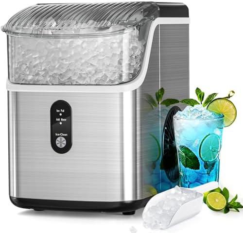 Antarctic Star Nugget Ice Maker Countertop, Chewable Nugget Ice Machine with Automatic Cleaning, Fast Ice Making 34Lbs/24H, One Click Operation for Office/Home/Bar (Stainless Steel Silver)