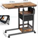 Height Adjustable Overbed Table with Wheel and Charging Station, Tiltable Desk C Shaped End Table for Couch, 2-Tier Overbed Bedside Desk with Storage Shelve for Living Room Bedroom, 31.5 inches x 15.75 inches x 36.22 inches