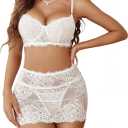 Avidlove Lingerie for Women Naughty 3 Piece Lace Garter Belt Bra And Panty Lingerie Set (Large, White)