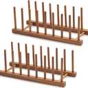 HBlife 2pcs Acacia Wooden Dish Dying Rack Pot Lid Plate Organizer Holder for Cabinet, Cutting Board Stand Drainer Storage Plate Rack for Dish, Pot Lid, Bowl, Cup, Cutting Board and Books