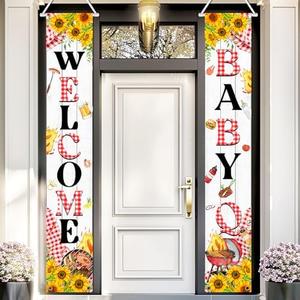 Avezano Baby Q Baby Shower Decorations Baby Q Welcome Banner Sunflower BBQ Door Banner Baby Q Gender Reveal Picnic Party Supplies