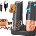 CIRCLE JOY Gravity Electric Salt and Pepper Grinder Set Automatic Shakers Upgraded Pepper Mill with Rechargeable Base, External Adjustable Coarseness, LED Light, Easy Refill for Kitchen & Outdoor, Black