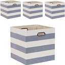 Fboxac Cube Storage Bins 13×13 Fabric Foldable Box with Handles, Collapsible Organization Basket Set of 4 Large Capacity Drawer for Closet Shelf Cabinet Bookcase Bedroom, Grey-white Stripes