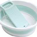 Large Washboard Basin for Hand Washing Clothes,Collapsible Basin for Hand Washing Clothes,Portable Laundry Basin,Wash tub Laundry with Scrubber (Light Green)