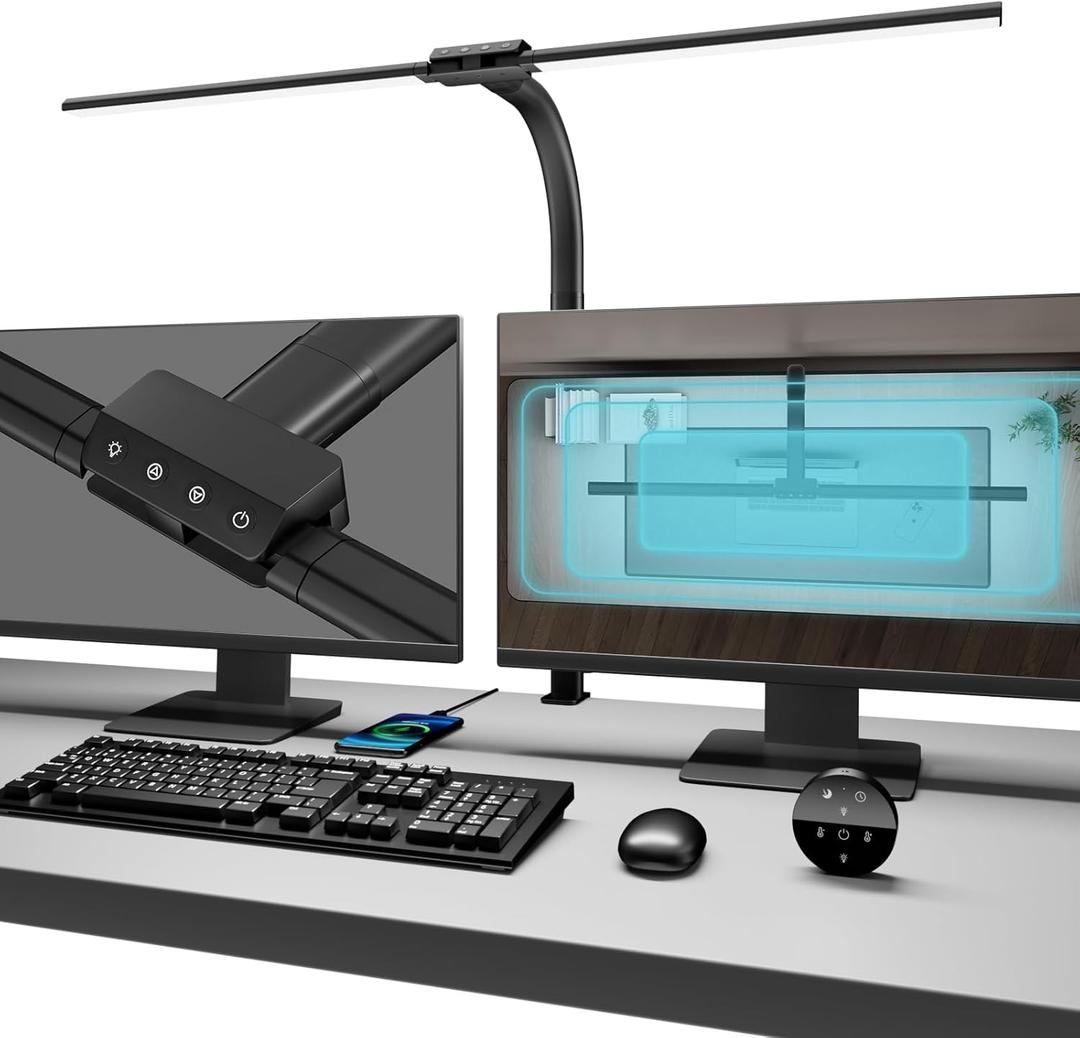 Desk lamp,LED Desk Lamps for Home Office,Eye-Care Architect Lamp for Desk with Clamp,Dual Screen Computer Monitor Gooseneck Smart Light:24W100 Lighting Models Adjustable Table Lamp for Study Drafting