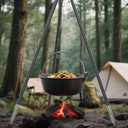 Grill Swing Hanging Camping Tripod, Adjustable Collapsible Campfire Cooking Rack, Outdoor Camping Cookware with Hooks Iron Grill for BBQ Picnic Dutch Oven