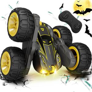 Tecnock Remote Control Car for Kids, 2.4GHz RC Car with USB-C Easy Charging, 4WD Double Sided 360 Rotates and Flips RC Stunt Car, Toys Gift for Boys and Girls (Yellow)