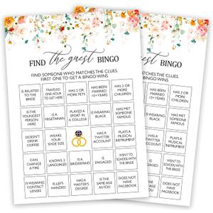 Bridal Shower Bingo Games, Find The Guest Bingo, Spring Floral Bridal Shower Party Game Cards For Wedding Engagement Bachelorette, Fall Bridal Shower Decor Favors Supplies, 25 Game Cards Included -09
