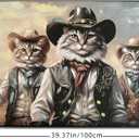 DRLWGTY Framed Canvas Wall Art, Cat in Western Cowboy Outfit, Hand-Embellished with Glitter,Abstract Animal Large Poster for Bedroom, Living Room Wall Decor, Ready to Hang (Cat, 28 * 40 in, Framed)