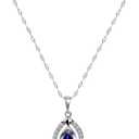 Sapphire Necklace Sterling Silver Teardrop Crystal Cubic Zirconia Necklace Birthstone Pendant Sapphire Jewelry for Women