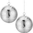 2 Pack 7.87 Inch Silver Mirror Disco Ball - Reflective Hanging Party Decoration with Secure String for Home Bands Weddings Birthdays New Year & Party Favors