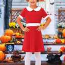 Girls Holiday A-Line Veruce Dress Halloween Annei Short Dress with Collar Salt Vintage Outfit 9-10 Years Red