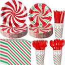 175 Pcs Christmas Candy Cane Party Plates Supplies,Christmas Disposable Tableware Peppermint Swirl Red Green Paper Plate and Napkins Cup Knives Spoon for Christmas Holiday Party Decorations,Serve 25