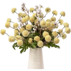 Fake Flowers for Vase, Silk Pompon Mums Artificial Flowers, Faux Chrysanthemum Fall Long Stems Floral Arrangements for Centerpieces Wedding Home Boho Decor, 8pcs & 2pcs Daisy, Yellow