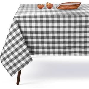 Gingham Buffalo Check 60"x84" Tablecloth 100% Cotton Washable Rustic Rectangle Table Cover Decorative for Gifts, Dining, BBQ, Buffet Parties & Camping - Grey