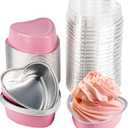 50 Pack Heart Shaped Mini Cake Pans with Lids, Small Disposable Aluminum Foil Cupcake Loaf Pans, Baking Cup Cake Tin Mold for Valentine's Mother's Day Wedding Party Birthdays (Pink, 3.4oz/100ml