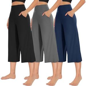 NEW YOUNG 3 Pack Women's Wide Leg Pants with Pockets High Waist Loose Sweatpants Casual Lounge Yoga Workout Palazzo, M