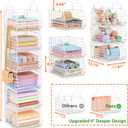 6 Tier Extended Depth Hanging Closet Organizer, Closet Storage Hanging Shelves with Hanging Hooks for Clothes Sweaters Towels Handbags, Stackable Metal Mesh Bins For Closet, Laundry, Bathroom, Dorm
