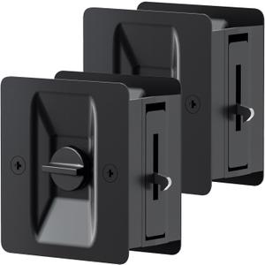 Matte Black Pocket Door Lock, 2-Pack Privacy Pocket Door Hardware, Pocket Door Handles, Pocket Door Lock Latch with Pull, 2-3/4x2-1/2, for 1.38-1.77 Thickness Door