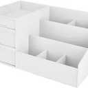 BYCY Makeup Organizer with Drawers Bathroom Counter Organizer Skin Care Organizer Vanity Holder for Brushes Nail Polish Lipsticks Perfume Lotions Eyeshadow Jewelry (White)