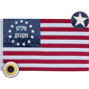 Bradford 1776 2026 Bennington 250 Anniversary Betsy Ross Flag 3x5 ft Outdoor Embroidered 13 Colonies Flags USA 250th American Flag with 2 Brass Grommets