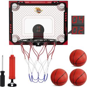 CYFIE Suction Cup Basketball Hoop, Indoor Mini Basketball Hoop with Sturdy Backboard/Electronic Scoreboard, Sound, 3 Balls, Basketball Toys Gifts Ideas for Kids Teens Girls Boys Gifts