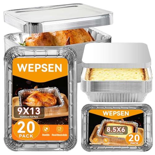 40 Pack Aluminum Pans with Lids,20 Large 9x13" Aluminum Pans Disposable (10 Heavy Duty Lids) & 20 Medium 8.5x6" Foil Pans (20 Foil Covers), Aluminum Trays With Lids for Baking, Meal Prep, Takeout