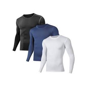 LEQILA 3 Pack Men's Compression Shirts Long Sleeve Workout Gym T-Shirt Running Top Cool Dry Sports Baselayer Undershirts M
