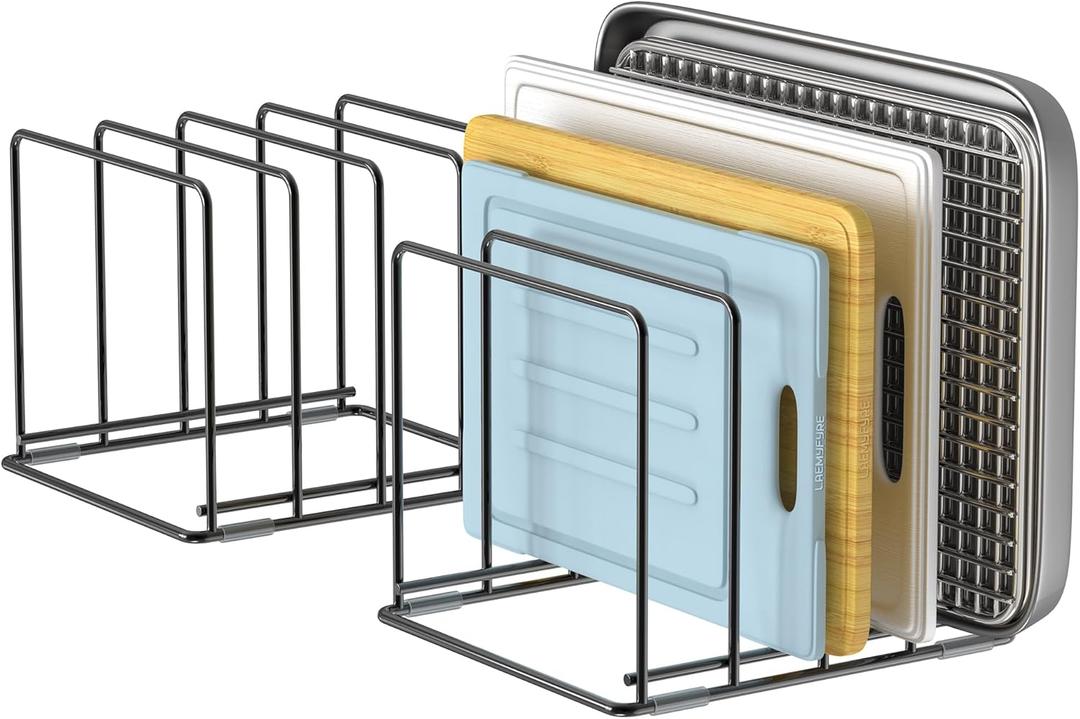 Kitchen Organizer Rack - 4-Slot Heavy-Duty Holder for Cutting Boards,Cookware  Rust-Resistant, Space-Saving Design with Non-Slip Feet for Countertop and Cabinet Storage (2 Pack)