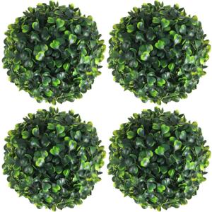Hotop 4 Pcs 5 Inch Artificial Plant Topiary Ball 4 Layers Garden Spheres Boxwood Balls Artificial Topiaries Spheres Decorative Plants for Backyard, Balcony, Garden, Indoor Outdoor Decor(Green)