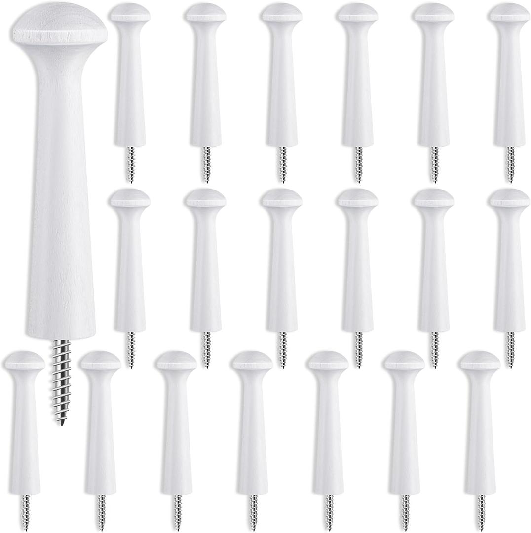 20 Pieces Wooden Shaker Peg Screw-on Pegs 2.9 Inch Long Unfinished Wood Shaker Racks for Hanging Clothes Hats Towel and More DIY Paint Color (White)