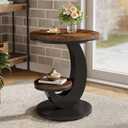 Tribesigns Round End Table, 2 Tiers Side Table with Storage Shelf, Sofa Side Bedside Nightstand with Wood Metal Arc-Shaped Frame for Small Spaces, Living Room, Bedroom, Easy to Assemble, Brown (1PCS), 19.69"D x 19.69"W x 24.41"H