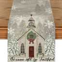 Artoid Mode Church Xmas Trees Snowflakes Merry Christmas Table Runner, Bow Tie Kitchen Dining Table Decoration for Outdoor Home Party 13x90 Inch (Table Runner, 13" x 90", Silver)