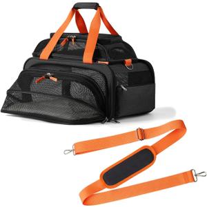 17x12x8.3 TSA Approved Expandable pet Carrier for Extra-Small Dog Under 6 lbs,Small-Medium cat Under 8 lbs,for jetblue and Other Airlines only Have 8.5'' Height Space underseat (black)