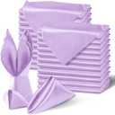 Homiest 100 Pack Light Purple Satin Napkins 17x17 Inches - Scalloped Square Silky Elegant Dinner Decor for Wedding, Restaurant, Graduation Party