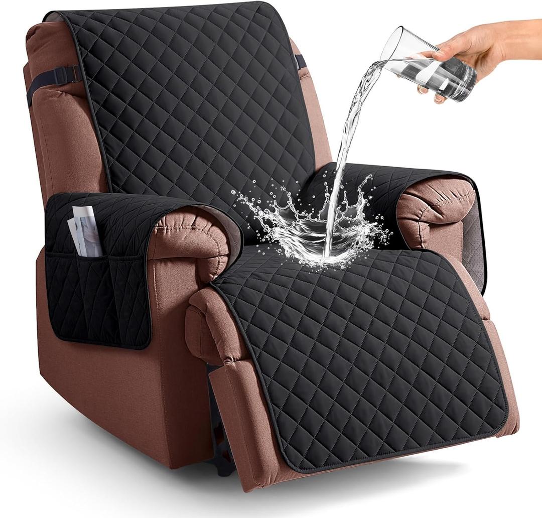 KinCam 100% Waterproof Recliner Chair Cover, Reclining Couch Covers for Pets, Dogs, Recliner Couch Slipcover Furniture Protector with Elastic Straps for Kids(30", Black) KinCam 100% Waterproof Recliner Chair Cover, Reclining Couch Covers for Pets, Dogs, Recliner Couch Slipcover Furniture Protector with Elastic Straps for Kids(30", Black)